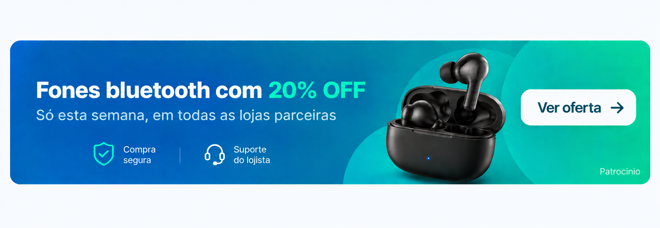 Fones bluetooth com 20% OFF - só esta semana, em todas as lojas parceiras
